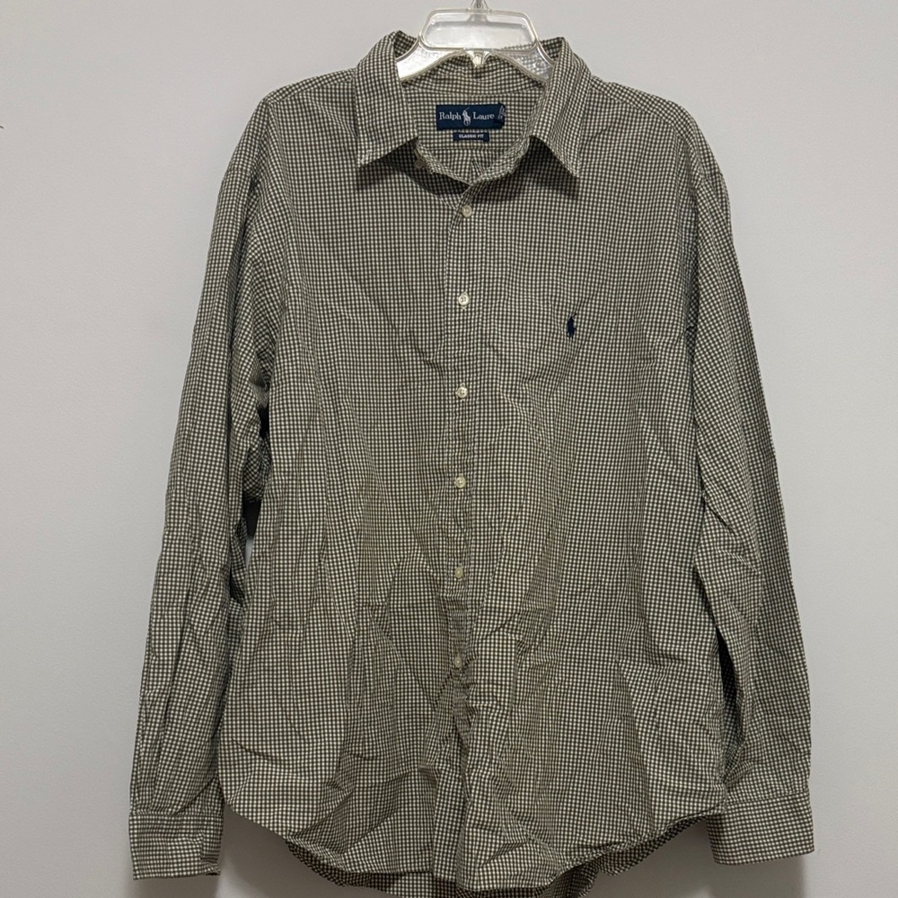 Men’s Ralph Lauren Classic Fit Button Down Green Checked Shirt 18 36/37